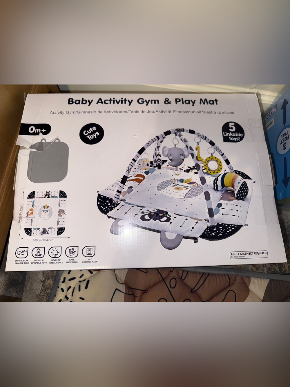 Amazon Essentials Baby Activity Gym & Play Mat - Black, White, Gray, Yellow